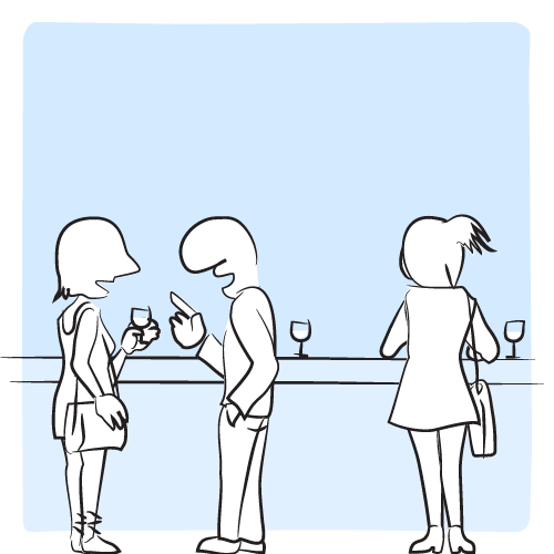 Le type engage la conversation avec la fille à sa gauche.